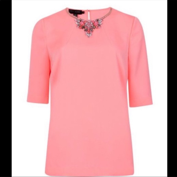 Ted Baker Meleni Embellished Top in Coral - Size 0 - Picture 2 of 9